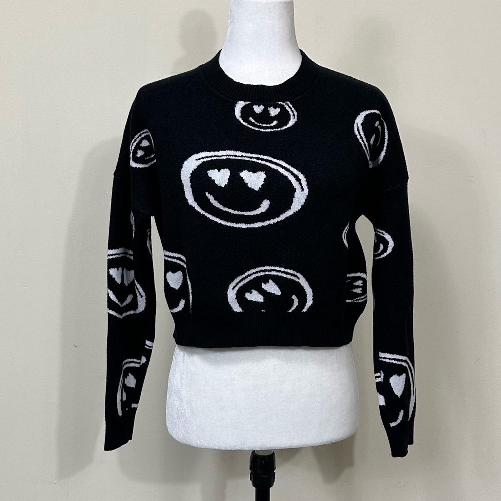 NEW dreamers by debut Viscose Black White Dolman Sleeves Smileys Pullover Top L - Picture 16 of 16